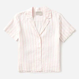 Everlane Linen Notch Short-Sleeve Shirt in Pink Size 00